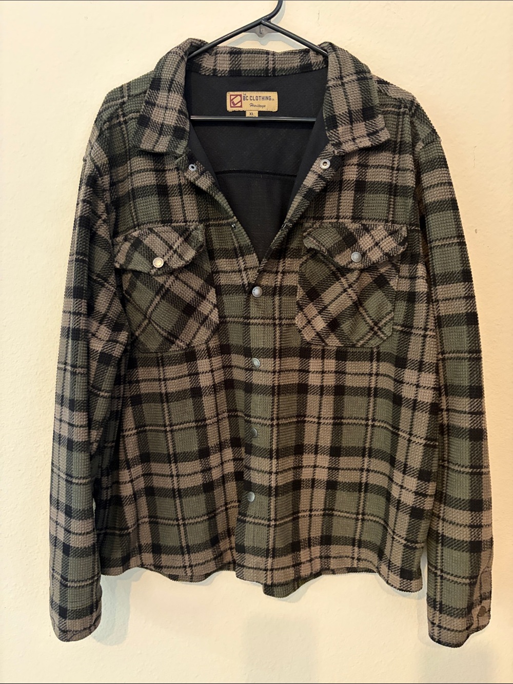 Olive Green Plaid Button-Up Jacket - BC Clothing